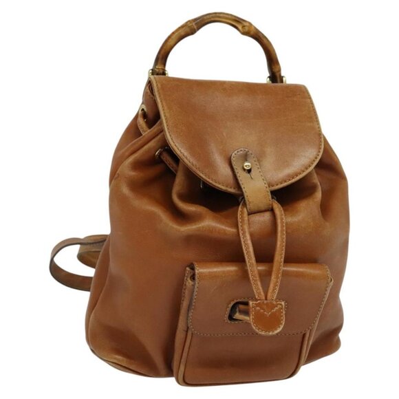 GUCCI Bamboo Backpack Leather Brown Auth - Picture 1 of 16